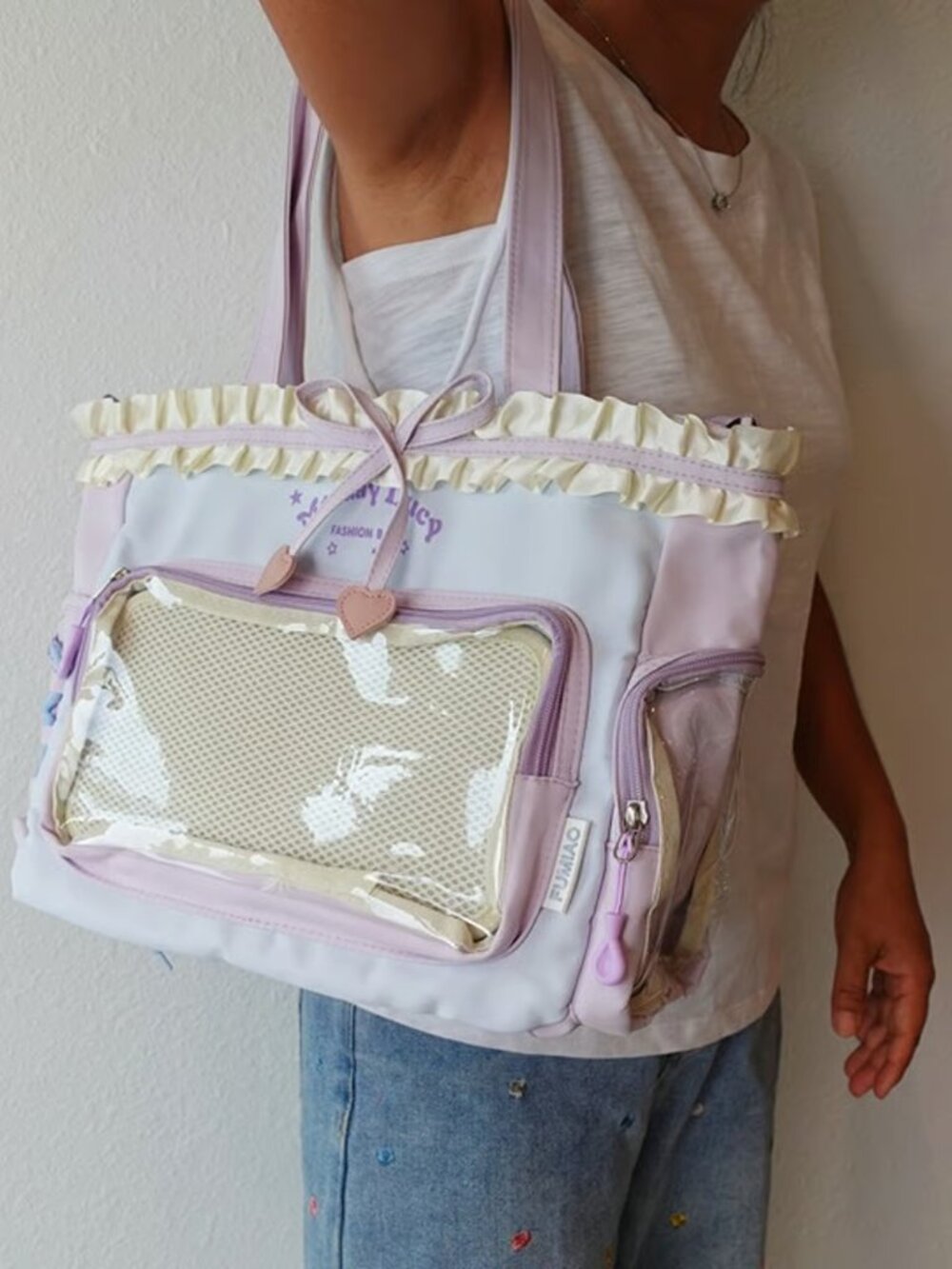 Lavender Kawaii Ita Bag Tote Clear Window Display Anime Pin Crossbody Itabag